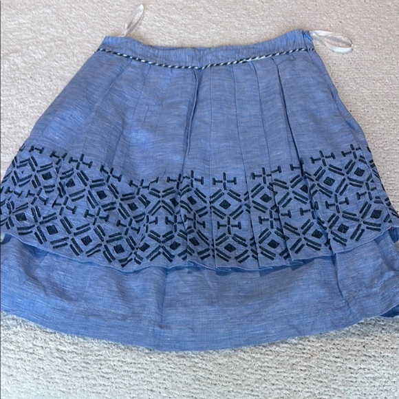 Odille Blue Linen-Cotton Embroidered Skirt w/ Pockets – Size Approx S - Picture 2 of 7